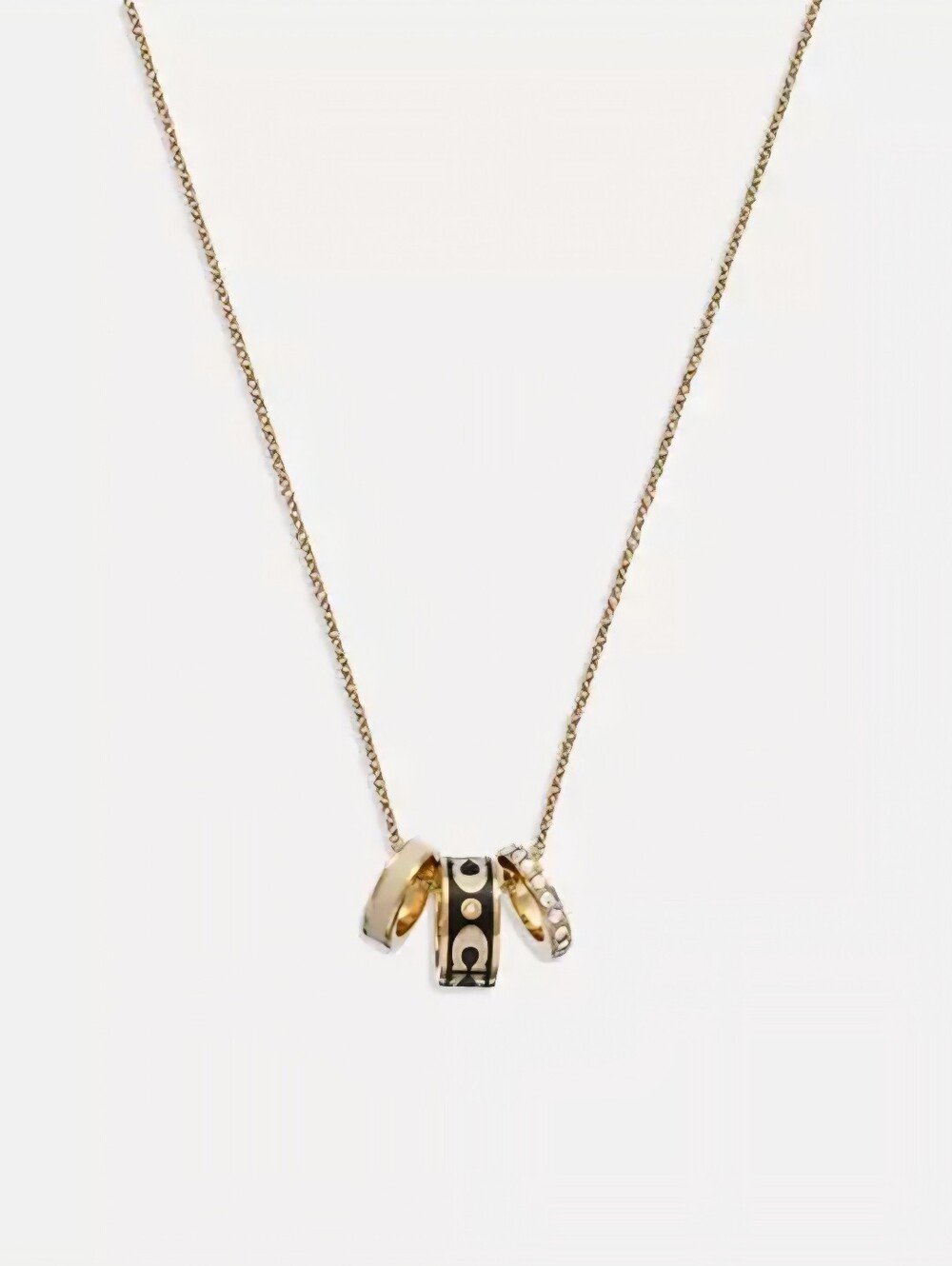COACH Signature C Triple Rondelle Necklace In Gold/Black, Adjustable 16"-18" NEW
